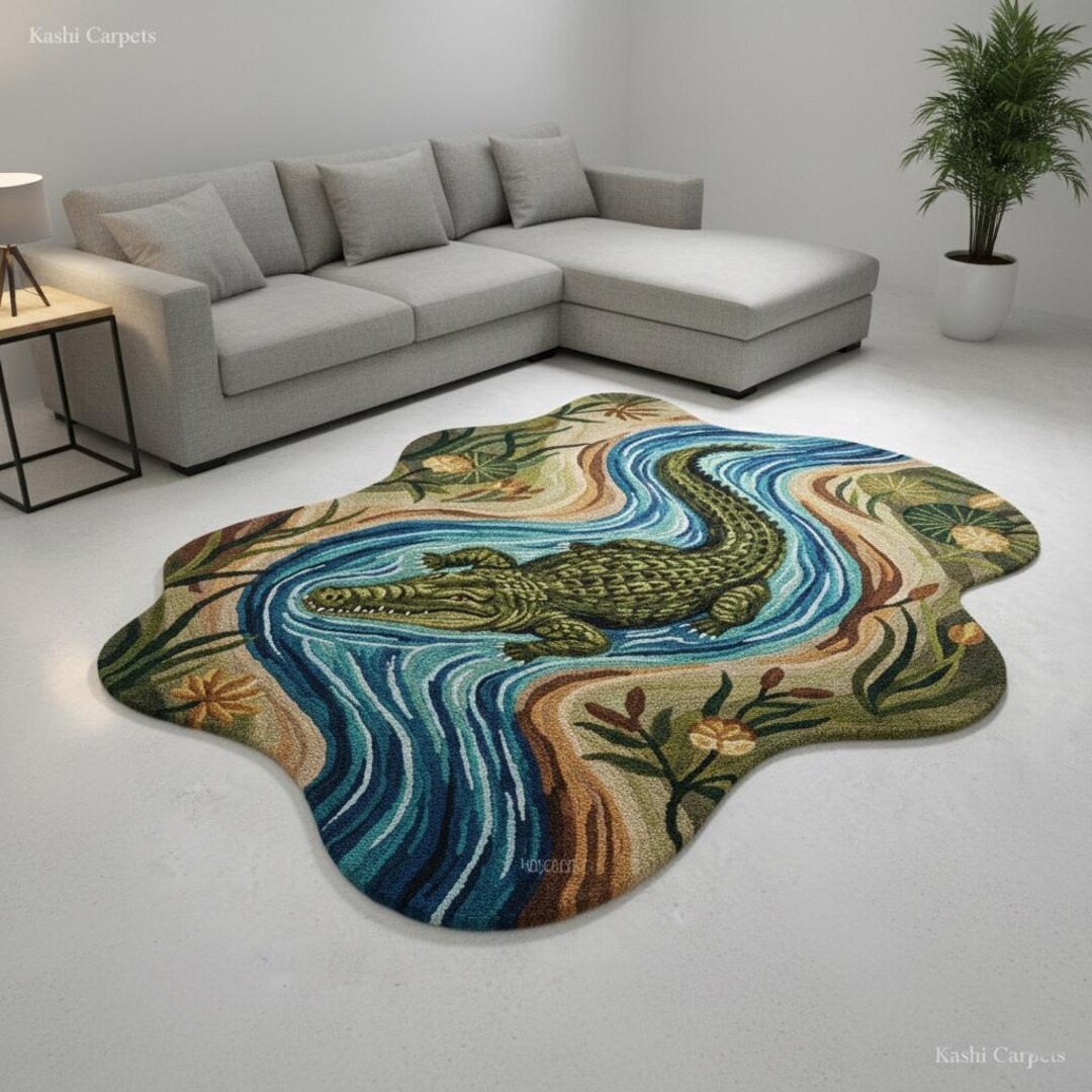 Buy Hand Tufted Wool Area Rug, Alligator Design, Modern Nursery Decor ...