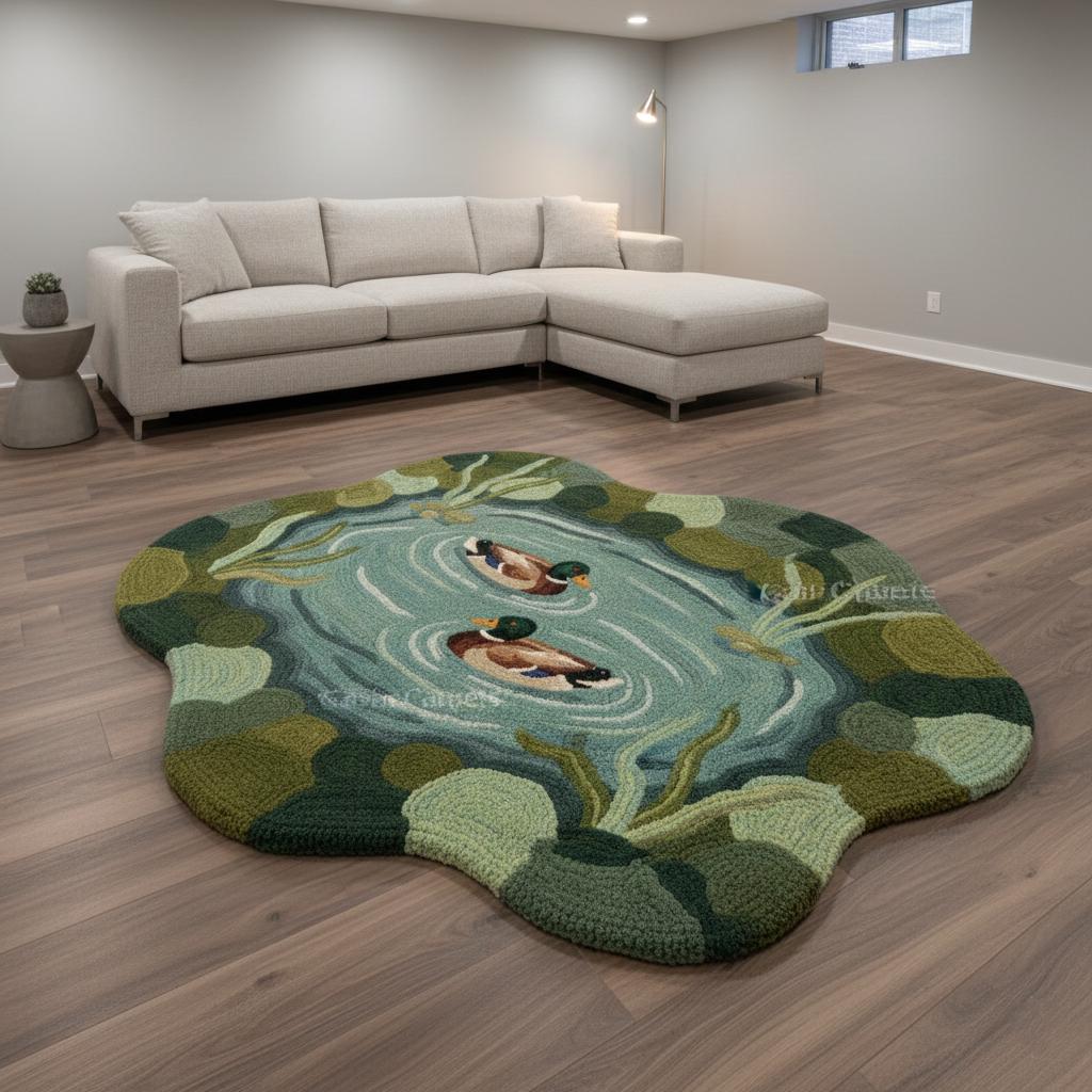 Hand Tufted Wool Duck Rug, Natural Blue & Green, Modern Nursery Luxury ...
