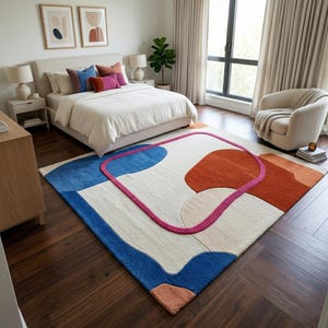 Red Pink Blue Rug | Geometric Pop Art | Wool Tufted | Living Room Bedroom | Custom