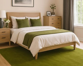 Hand Tufted Green Wool Rug | Solid Modern Carpet, Custom Size