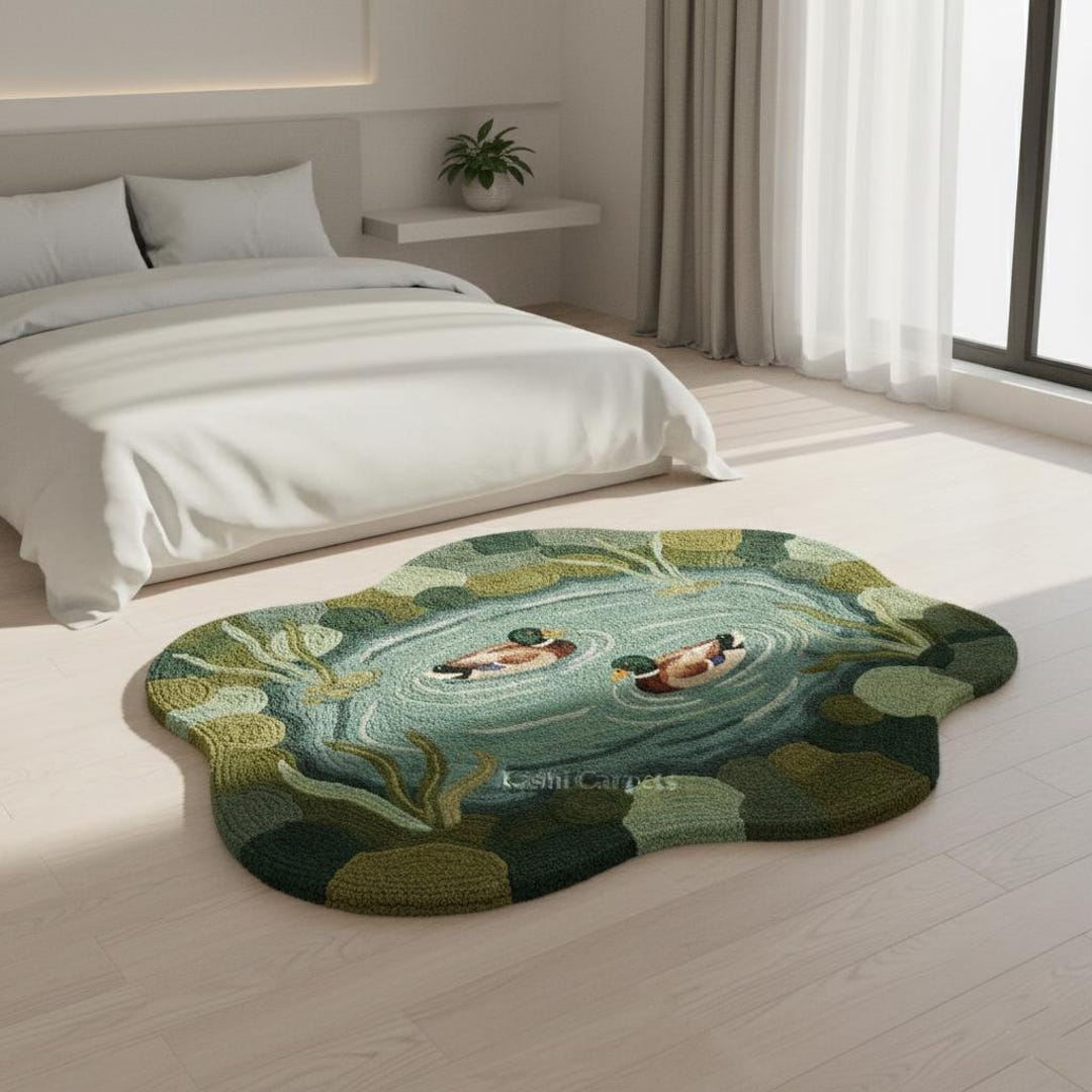 Hand Tufted Wool Duck Rug, Natural Blue & Green, Modern Nursery Carpet ...