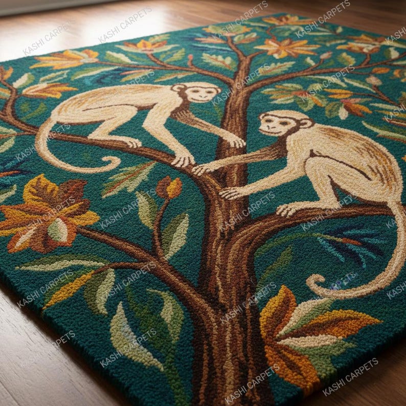 Hand-tufted Wool Area Rug: Modern Monkey Design, Kids Nursery - Etsy