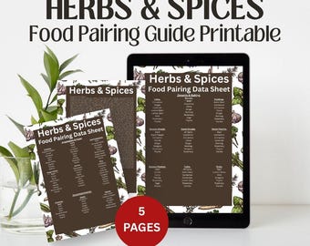 Herbs and Spices Chart, Food Pairing Guide Printable, Cooking Cheat Sheet, Culinary Download, Flavor Pairing Print, Ingredient List PDF