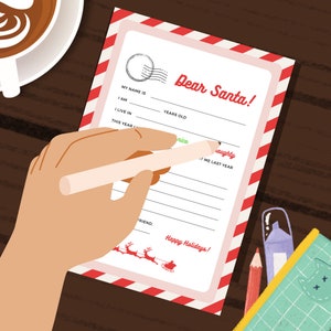 Carta navideña de Papá Noel imprimible, Carta de Papá Noel para niños, Carta navideña divertida y creativa, ¡Escribe una carta a Papá Noel esta Navidad!