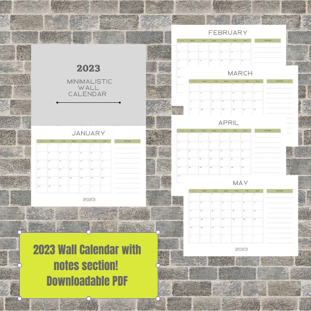 Printable 2023 Wall Calendar With Notes, Printable Wall Calendar