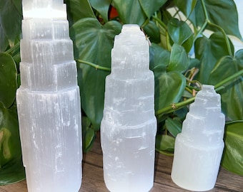 Selenite Crystal Tower | Selenite Point | Satin Spar | Selenite Crystal Generator | Selenite Obelisk | Raw Selenite |
