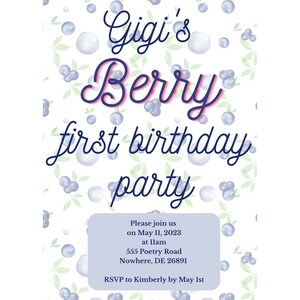 Berry Themed Birthday Party Invitation Digital File Download First Summer Birthday Party Invitation Template