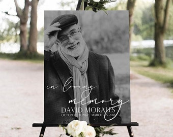 Black White  Funeral Sign Simple Memorial  Sign Modern Funeral photo Poster Template In loving memory sign Celebrating Life sign editable F9