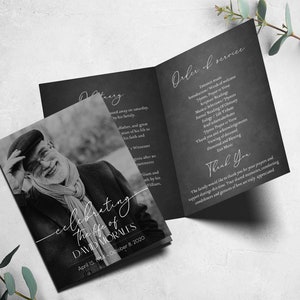 Modello di programma funebre, programma commemorativo funebre in bianco e nero, servizio funebre minimo, in amorevole ricordo di, celebrazione della vita F9