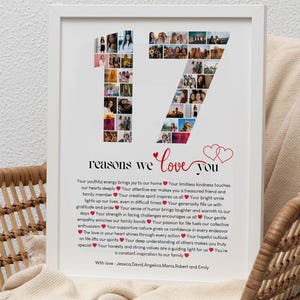 17 Reasons We Love You Poster With Collage Template, Printable 17th Birthday Gift for Him or Her Editable, Number 17 Collage Bestfriend Gift