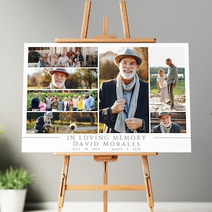 Funeral Photo Collage Template for 7 Photos, Funeral Photos Poster Template, In loving Memory of Welcome Sign,  Editable 3 Different Sizes