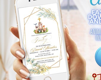Baptism Video Invitation Template, wonderland baptism invitation, Safari Baptism Evite, (Digital Download)