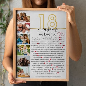 18 motivi per cui ti amiamo Modello di poster fotografico, regalo di compleanno personalizzato modificabile e stampabile per il 18° compleanno, regalo di compleanno fai da te, modello Canva