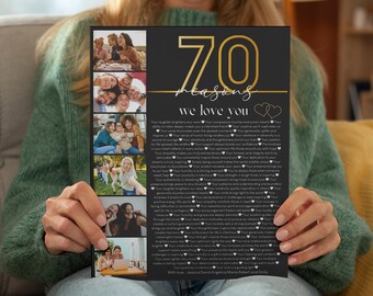 70th Birthday Photo Poster Template: 70 Reasons We Love You (CANVA, Digital Download)