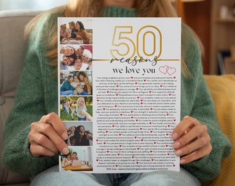 50 Reasons Why We Love You Photo Poster Template, Editable and Printable Personalized 50th Birthday Gift ,DIY Birthday Gift, Canva Template