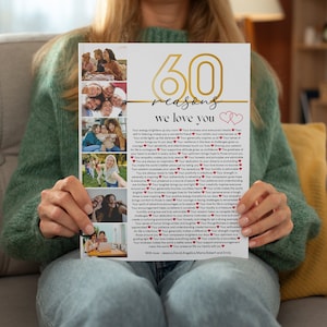 60 Reasons Why We Love You Photo Poster Template, Editable and Printable Personalized 60th Birthday Gift ,DIY Birthday Gift, Canva Template