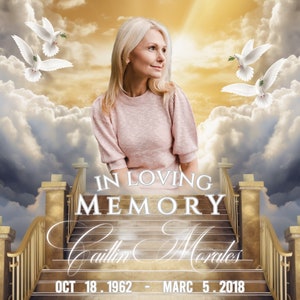 Escaleras Doradas al Cielo y al Cielo Cielo, En Memoria Amorosa PNG, Plantilla EDITABLE de Fondo Conmemorativo, Descanse en Paz, CANVA, Archivo Digital 11