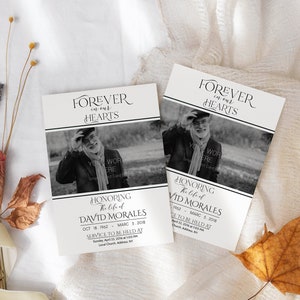 Modelo de convite de funeral, convite de celebração de vida com foto simples, convite de funeral moderno em preto e branco, anúncio - F24 _
