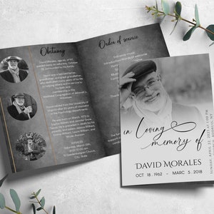 Modelo de programa funerário preto e branco, programa memorial funerário, serviço funerário mínimo, em memória amorosa de, celebração da vida F19
