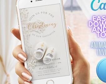 Christening Video Invitation ,Animated  Baptism invite, Christening Invite Template, Christening Evite - Baptism Announcement Evite, - B13 -