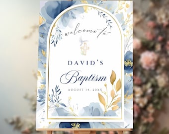 Blue Bohemian Baptism Welcome Sign Template (Digital Download)