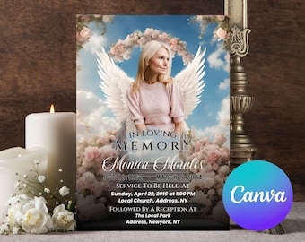 Heaven Funeral Invitation Card Template, In Loving Memory , Memorial EDITABLE invitation, Stairs to Heaven, Funeral Announcement, Heaven 21