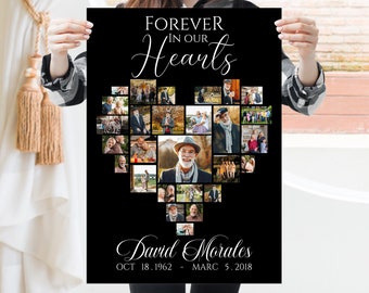 Black Heart Funeral Welcome Sign Photo Collage Template, memorial service sign, funeral welcome sign, funeral memorial poster heart