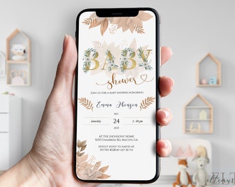 Electronic Baby Shower Invitation, Modern Minimalist Baby Shower Message . Editable Invitation, Gender Neutral Baby Shower Digital Evite BS4