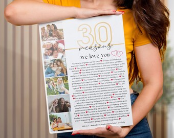 30 Reasons Why We Love You Photo Poster Template, Editable and Printable Personalized 30th Birthday Gift ,DIY Birthday Gift, Canva Template