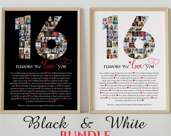 16 Reasons We Love You Poster With Collage Template, Printable 16th Birthday Gift for Him or Her Editable, Number 16 Collage Bestfriend Gift
