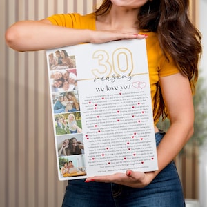 30 Reasons Why We Love You Photo Poster Template, Editable and Printable Personalized 30th Birthday Gift , DIY Birthday Gift, CANVA Template