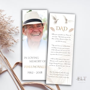 modern photo funeral bookmark template for men & women , memorial bookmark, funeral bookmark printable, Funeral Announcement 2,5&quot;x7&quot; - F20 -