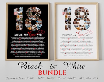 18 Reasons We Love You Poster With Collage Template, Printable 18th Birthday Gift for Him or Her Editable, Number 18 Collage Birthday Gift