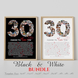 30 Reasons We Love You Poster With Collage Template, Printable 30th Birthday Gift for Him or Her Editable, Number 30 Collage Birthday Gift