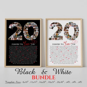 20 Reasons We Love You Poster With Collage Template, Printable 20th Birthday Gift for Him or Her Editable, Number 20 Collage Birthday Gift