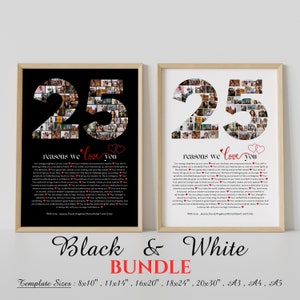 25 Reasons We Love You Poster With Collage Template, Printable 25th Birthday Gift for Him or Her Editable, Number 25 Collage Birthday Gift