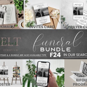 Black & White funeral bundle template,  Memorial Package Set Funeral Announcement, In Loving Memory Suite Funeral Templates Bundle, - F24 -