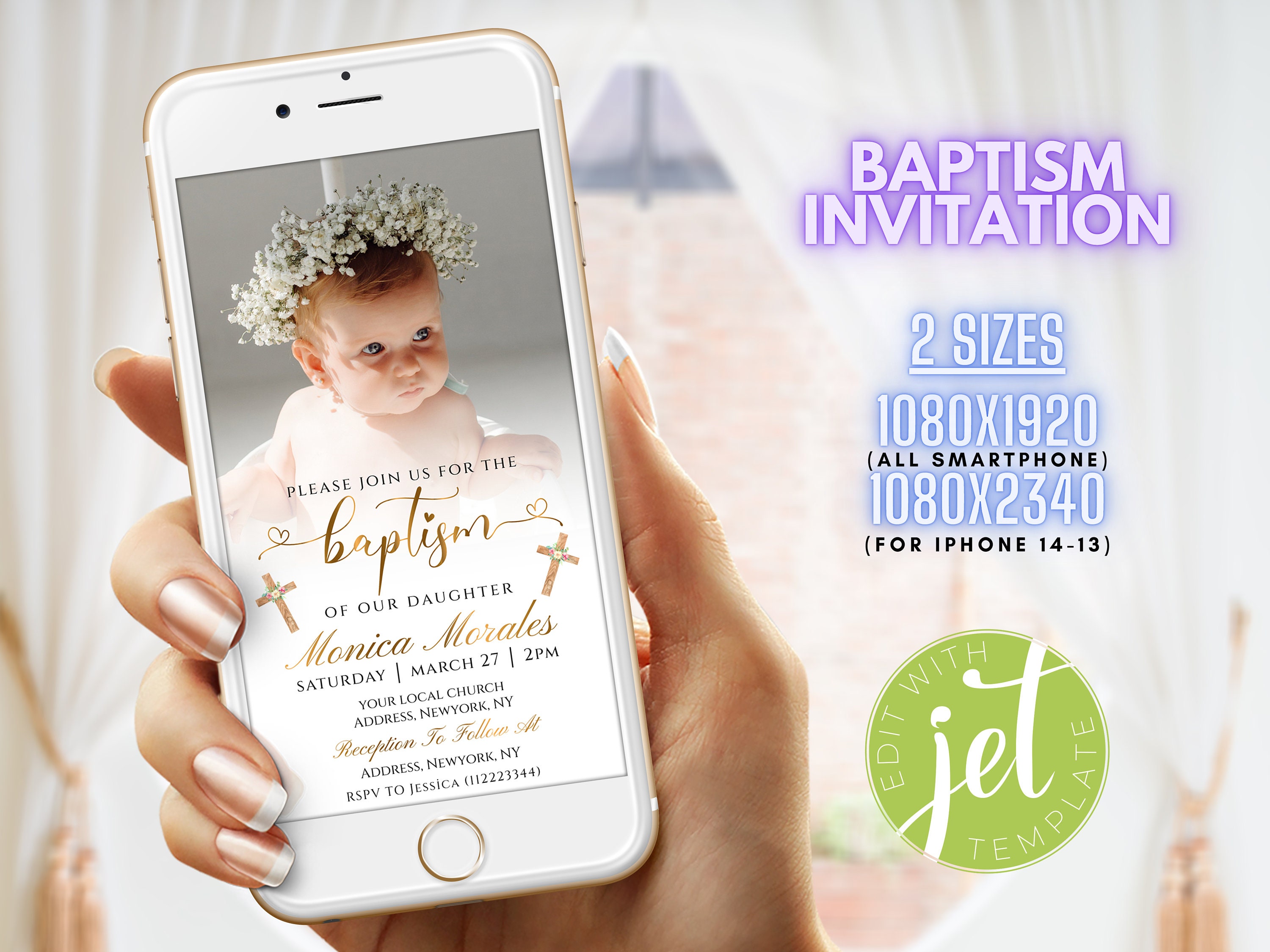 Electronic Baptism Invitation Template , Simple Photo Baptism Invite