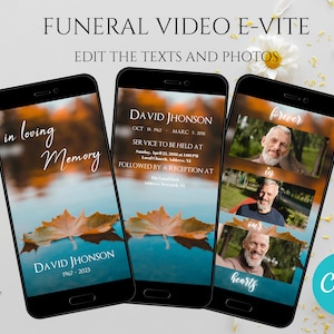 Wideo pogrzebowe E-zaproszenie jesień, Canva Edit, Ogłoszenie pogrzebowe, Elektroniczne zaproszenie pogrzebowe, Zaproszenie na pamiątkę, Edytowalne zaproszenie