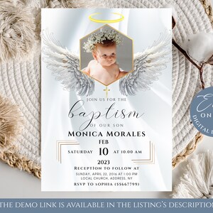 Baptism Editable Invitation, Angel Wings Simple Photo , Christening Invite Template, Editable and Printable Baptism Invite, - B10 -
