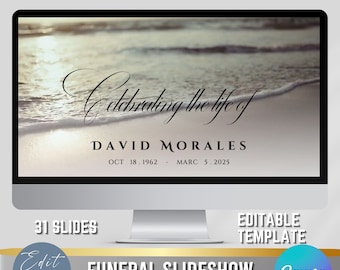 Modèle de diaporama pour les funérailles de la mer et de la plage, vidéo commémorative, présentation de la célébration de la vie, organisez-vous, photo hommage aux funérailles, coucher de soleil