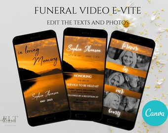 Funeral Video E-invite  Sunset , Canva Edit , Funeral Announcement, Electronic Funeral Invitation, Memorial Evite, Editable Evite