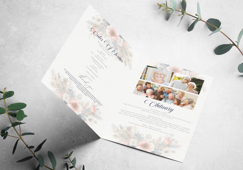 Floral Funeral Program Template: Gold Frame Obituary (printable) - Etsy