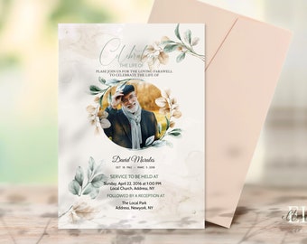 Greenery Funeral invitation celebration of life invitation green Funeral digital invitation Green leaf In loving memory funeral