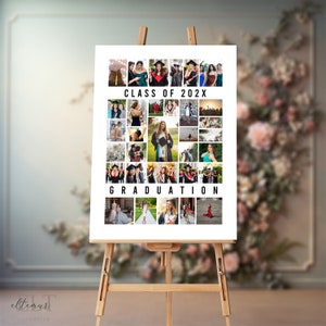 May include: A white poster with a collage of photos of graduating students. The poster has the text "CLASS OF 202X" and "GRADUATION" in black.