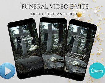Funeral Video E-invite , White Rose  , Canva Edit , Funeral Announcement, Electronic Funeral Invitation, Memorial Evite, Editable Evite