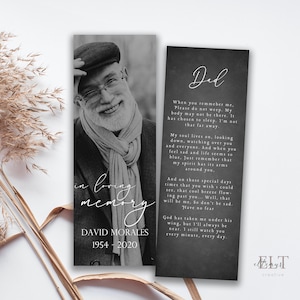 modern funeral bookmark template for men & women , memorial bookmark man, funeral bookmark printable 2,5&quot;x7&quot; F9