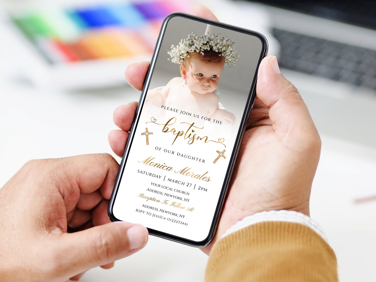 Electronic Baptism Invitation Template , Simple Photo Baptism Invite