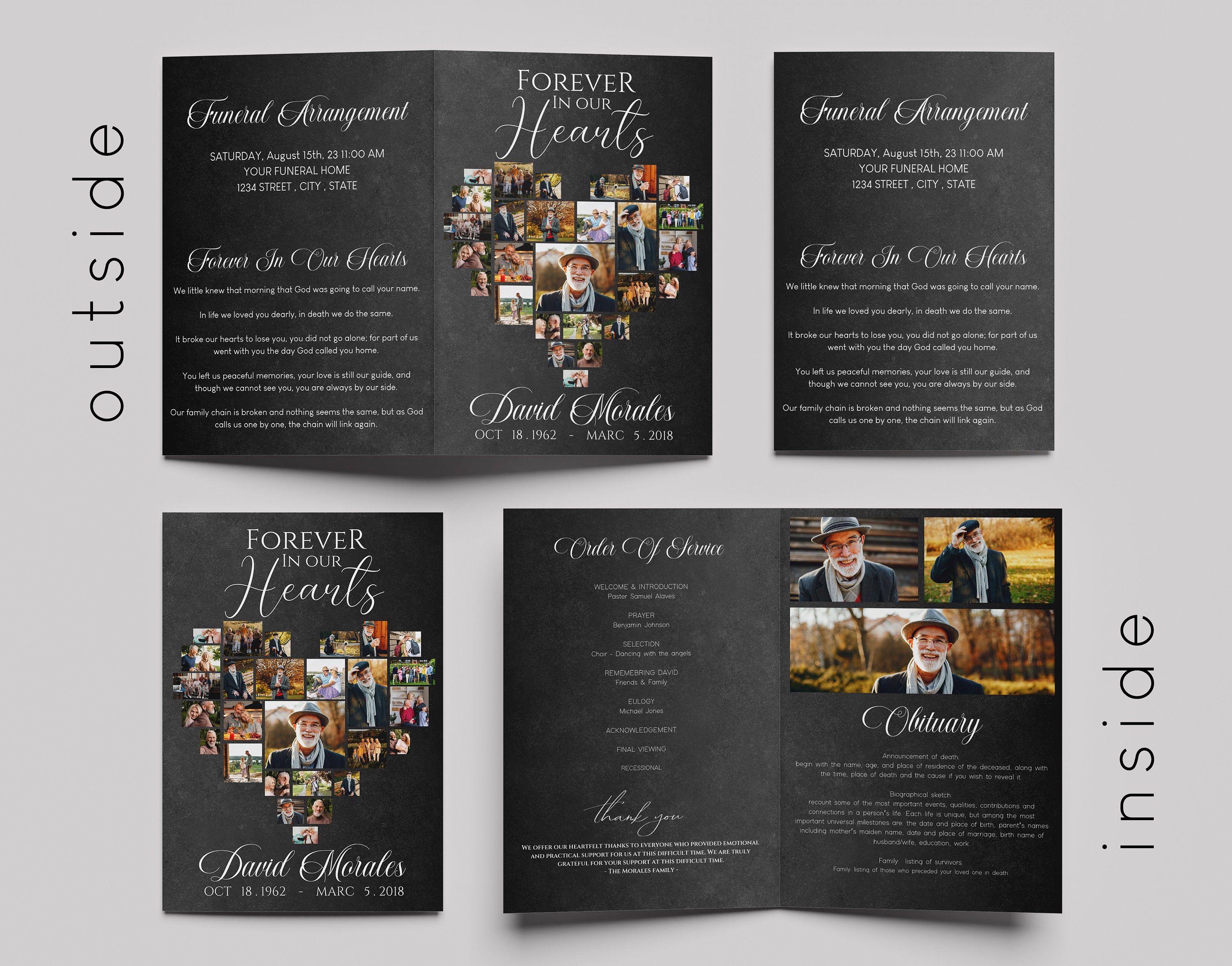 Black Funeral Heart Photo Collage Program Template (CANVA) - Etsy