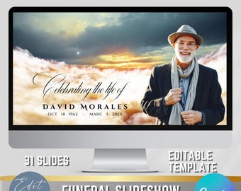 Red Heaven Sky Funeral Slideshow Template, Memorial Video, Celebration of Life Presentation, Edit Yourself Slideshow Tribute, 31 Slides